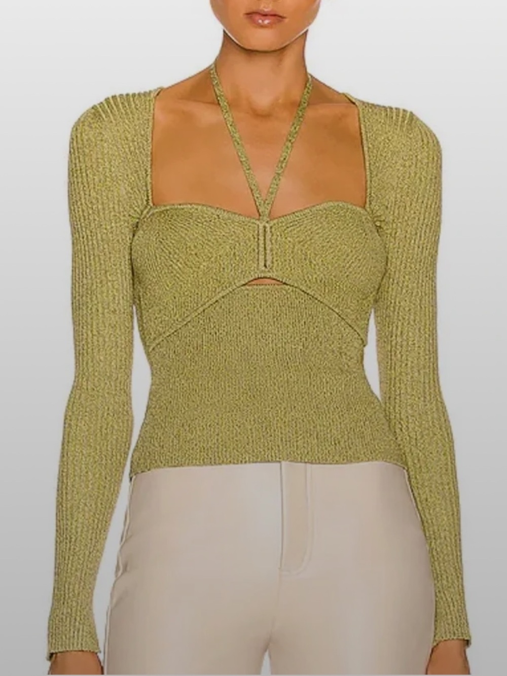 Jonathan Simkhai Alexia Rib Knit Halter Cutout Long-Sleeve Top Small